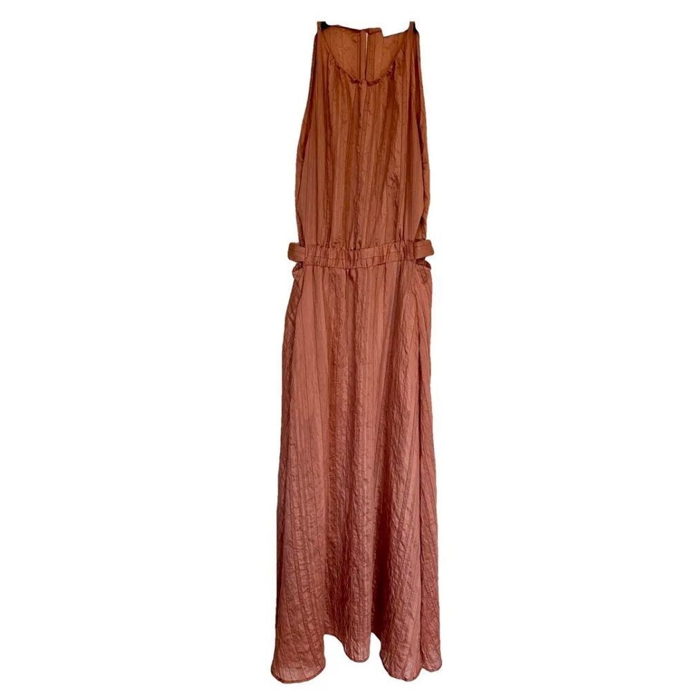 Sandro Elsa crinkled satin halter neck midi dress striped 38 ( size small) - Picture 4 of 12
